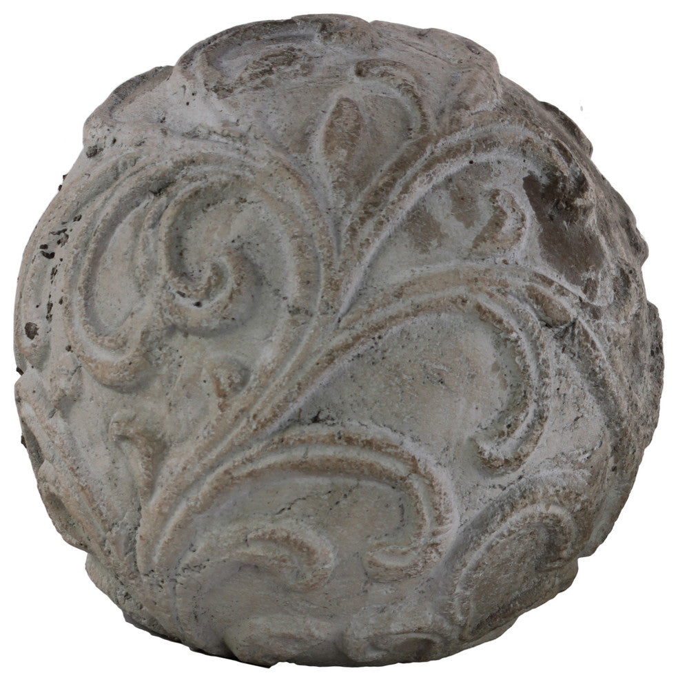 Cement Ornamental Sphere With Embossed Swirl Design, Large