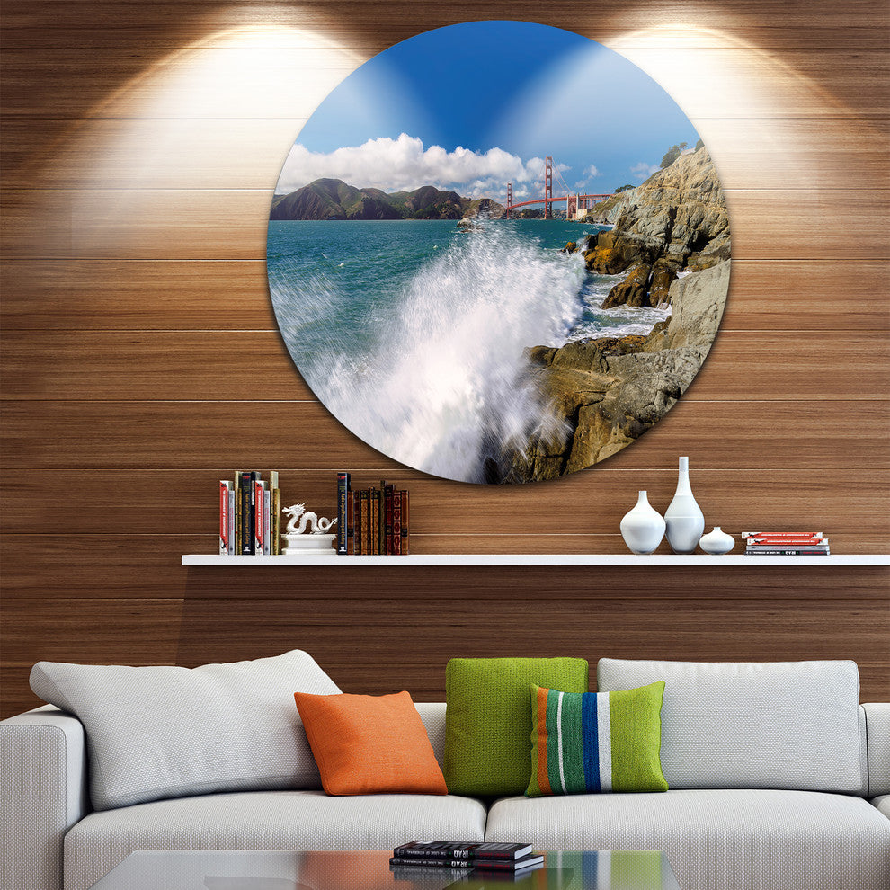 Golden Gate Bridge In San Francisco, Seashore Round Metal Wall Art, 36"