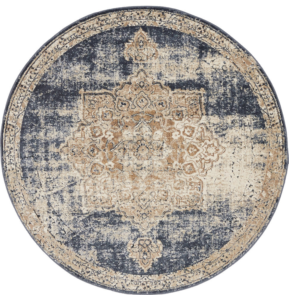Unique Loom Dark Blue Chateau Roosevelt 4' 0 x 4' 0 Round Rug
