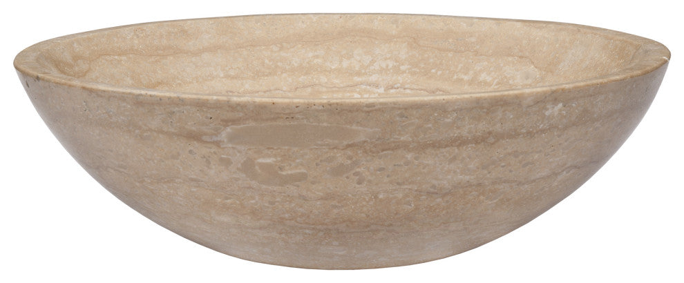 Novatto Beige Travertine Vessel Sink and Drain, Matte Black