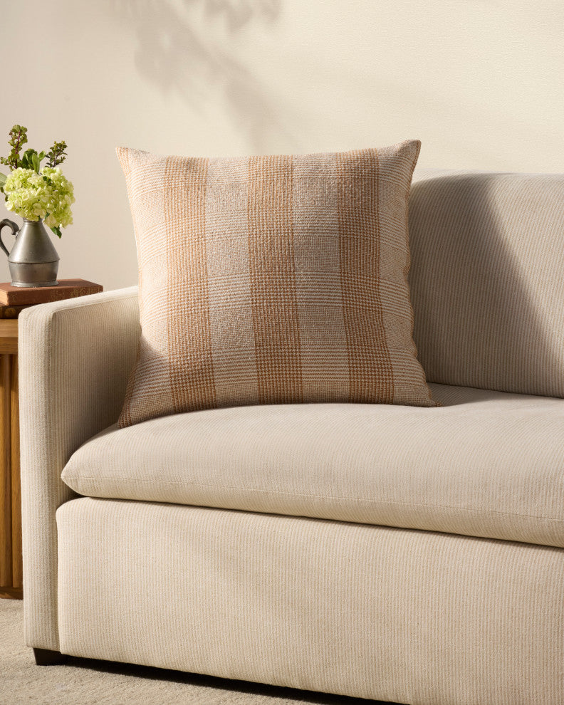 Chris Loves Julia x Loloi Auggie Orange / White 22'' x 22'' Cover, Down Pillow