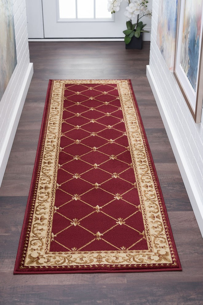 Orleans Traditional Border Area Rug, Red, 2'3''x7'3''