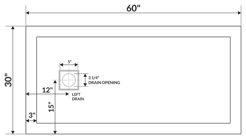 LessCare 60"x30" Left Double Threshold Shower Pan Base Wall Corner Left Drain