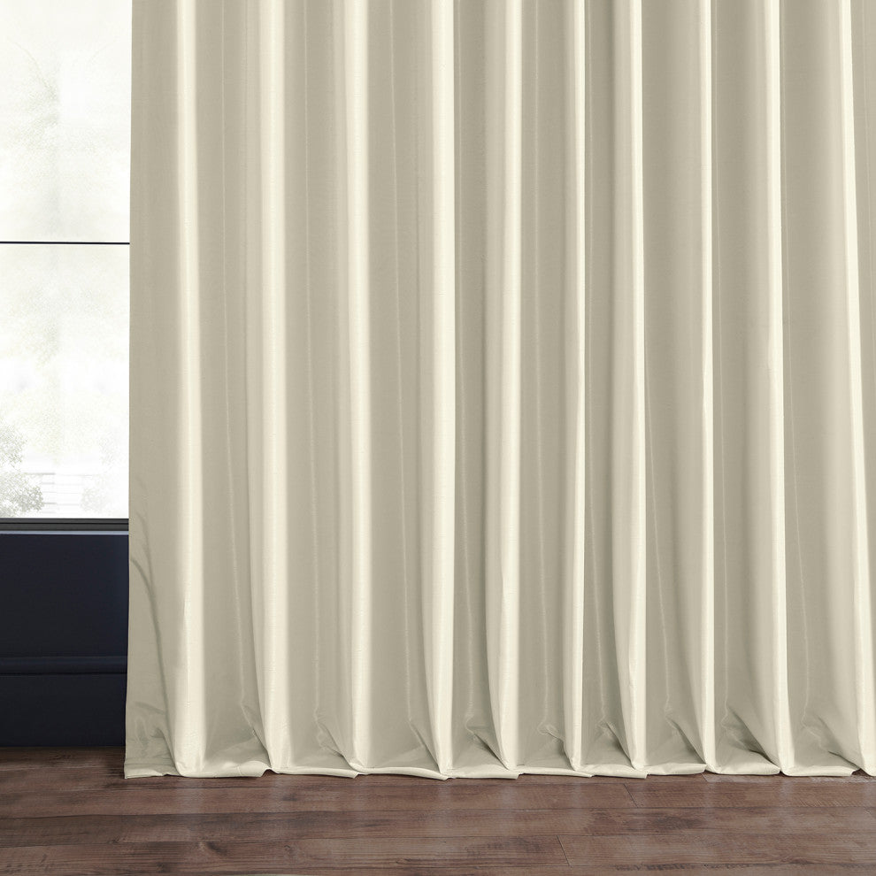 Blackout Extra Wide Vintage Textured Faux Dupioni Curtain, Off White, 100"x108"