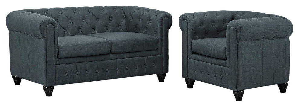 Modern Urban Contemporary Fabric Living Room 2-Piece Set, Gray Fabric