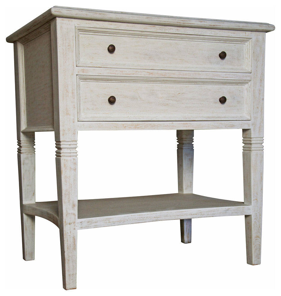 Oxford 2-Drawer Side Table, White Wash