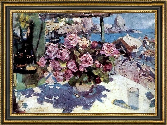 Constantin Alexeevich Korovin Roses  Framed Premium Canvas Print, 18"x27"