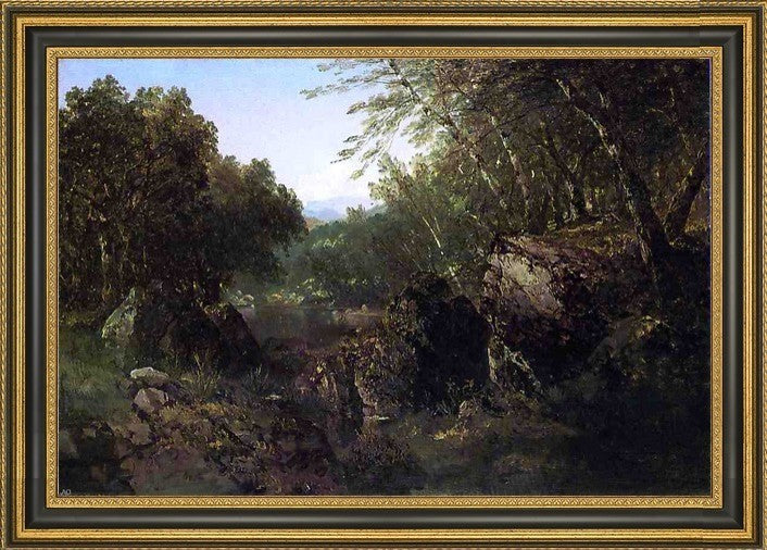 John Frederick Kensett Woodland Pool Framed Premium Canvas Print, 16"x24"