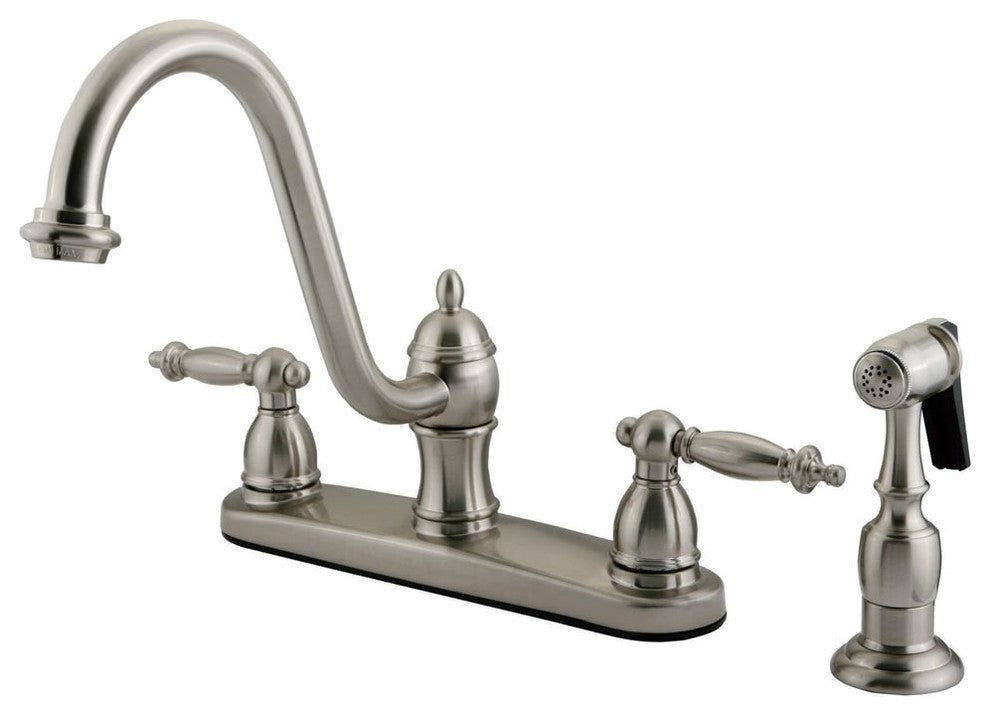 Double Handle 8" Centerset Kitchen Faucet with Brass Sprayer KB3118TLBS