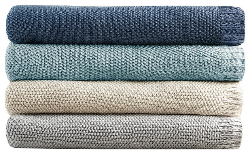INK+IVY Bree Knit Blanket, Light Blue