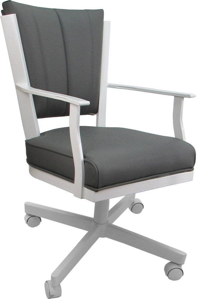 Leather Montana Dining Caster Chair Swivel Tilt with Wheels, Gray Leather on White