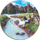 Horses Crossing The Stream, Landscape Painting Round Metal Artwork, 23"