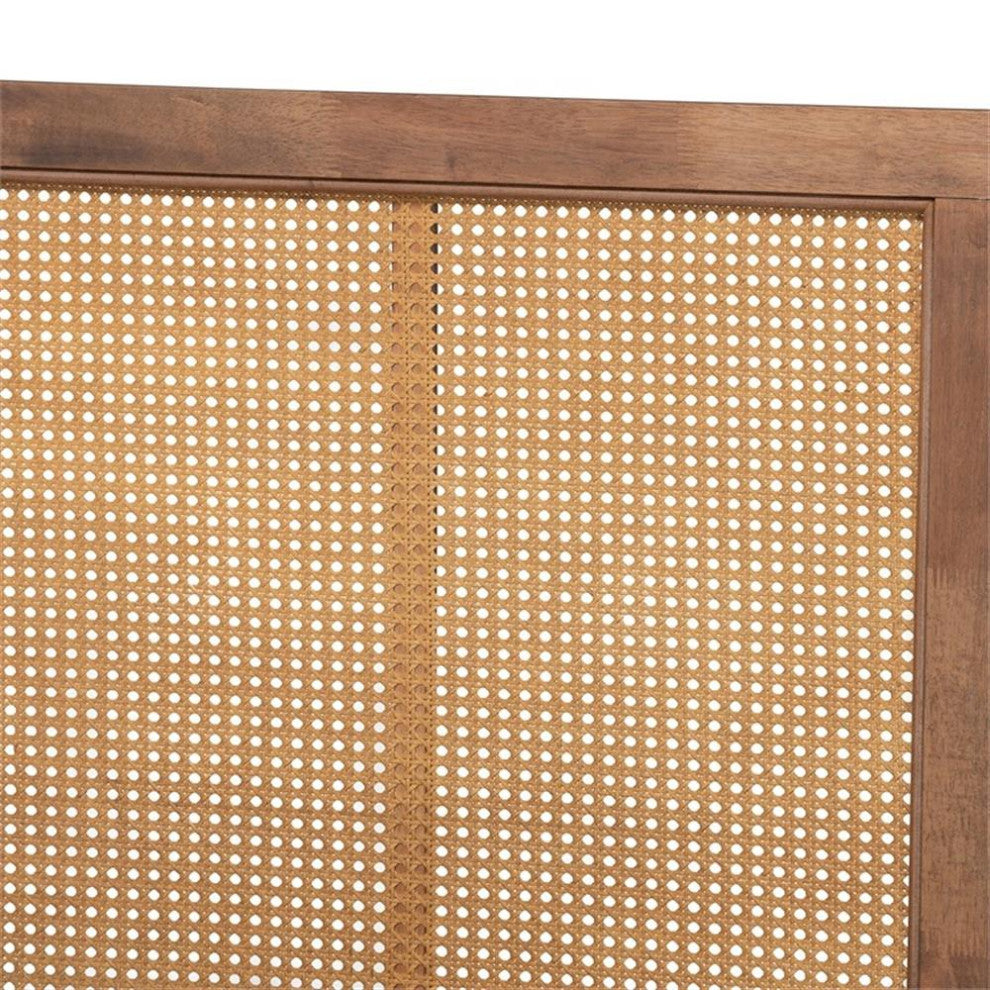 Malia Modern Brown Finished Wood and Synthetic Rattan King Size Canopy Bed