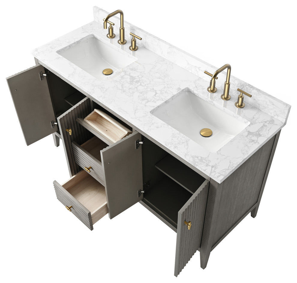 Vanity Art Freestanding Vanity, Driftwood Gray, 60", Double Sink, Golden Brushed
