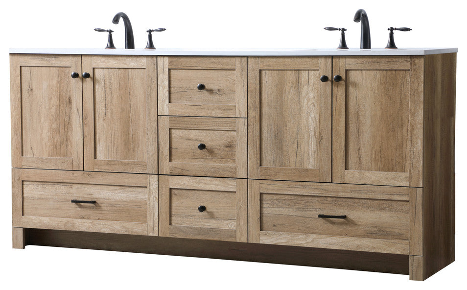 60" Double Bathroom Vanity, Natural Oak, 72