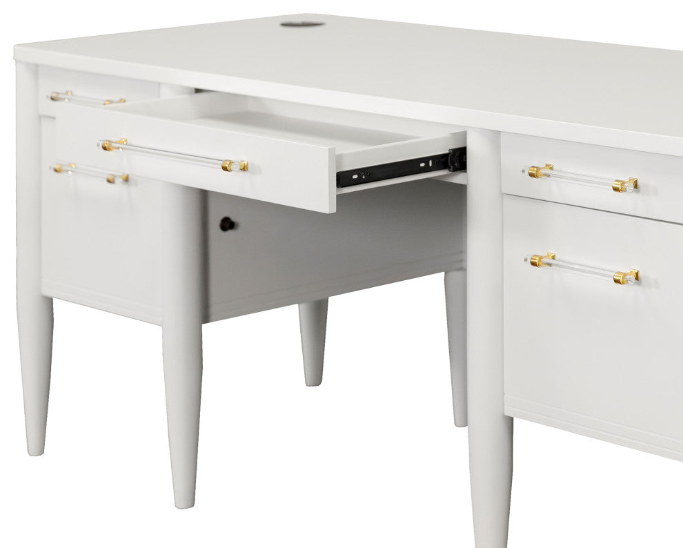 Contemporary Half-Pedestal Desk, Office Desk, Accent Desk, White