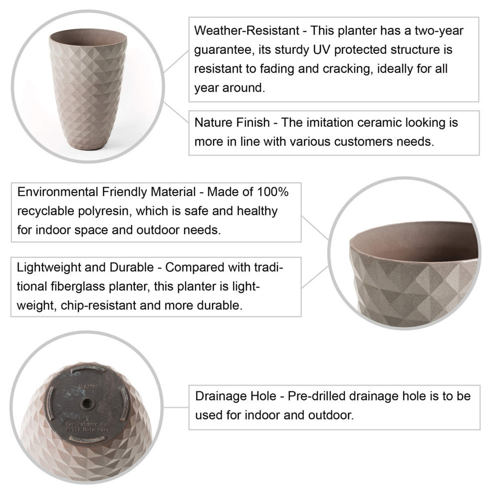 Set of 2 Eco-Friendly PE Faux Ceramic Textured Planters, Sand Beige