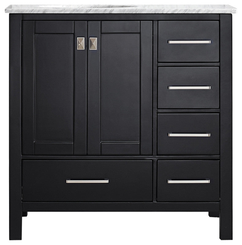 Gela 36" Vanity in Espresso with Carrara White Marble Countertop Without Mirror