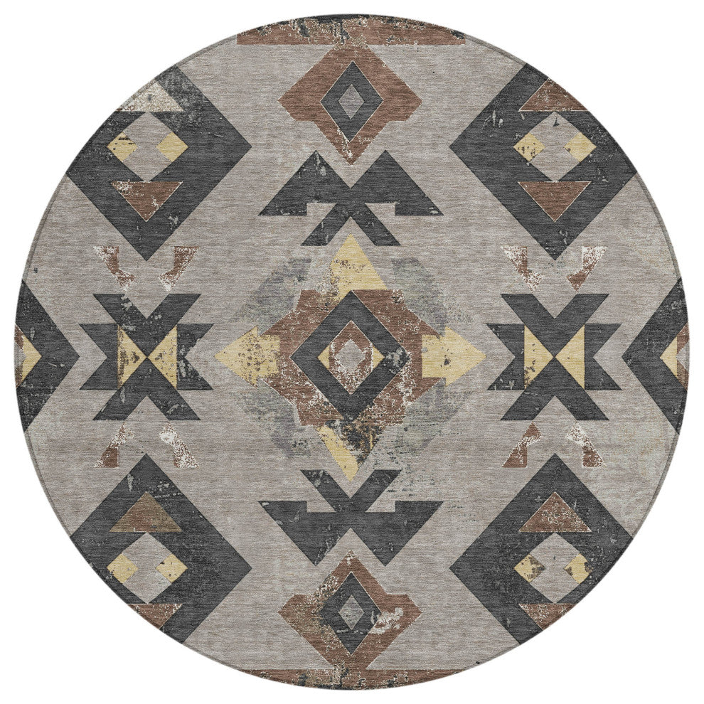 Machine Washable Indoor/Outdoor Chantille ACN1882 Taupe 8' x 8' Round Rug