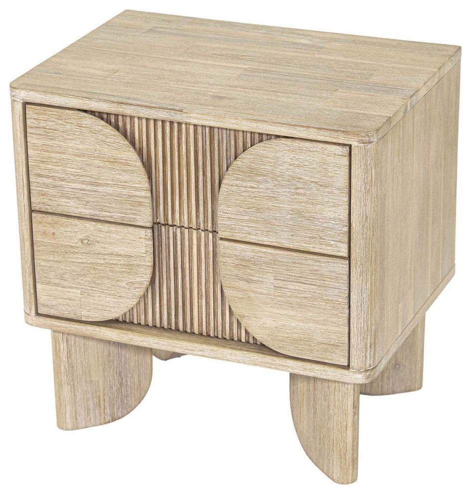 Haru 2-Drawer Acacia Nightstand, Beige