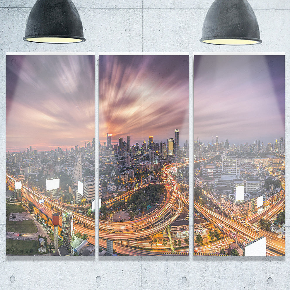 "Bangkok S Shaped Express Way" Metal Wall Art, 3 Panels, 36"x28"