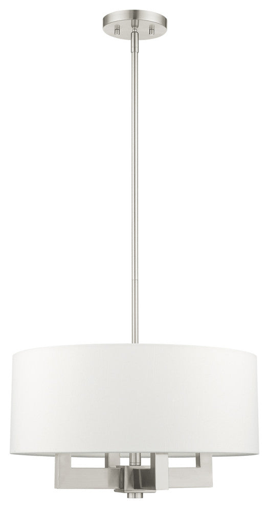 Livex Cresthaven 4 Light Brushed Nickel Chandelier, Off-white Fabric Shade