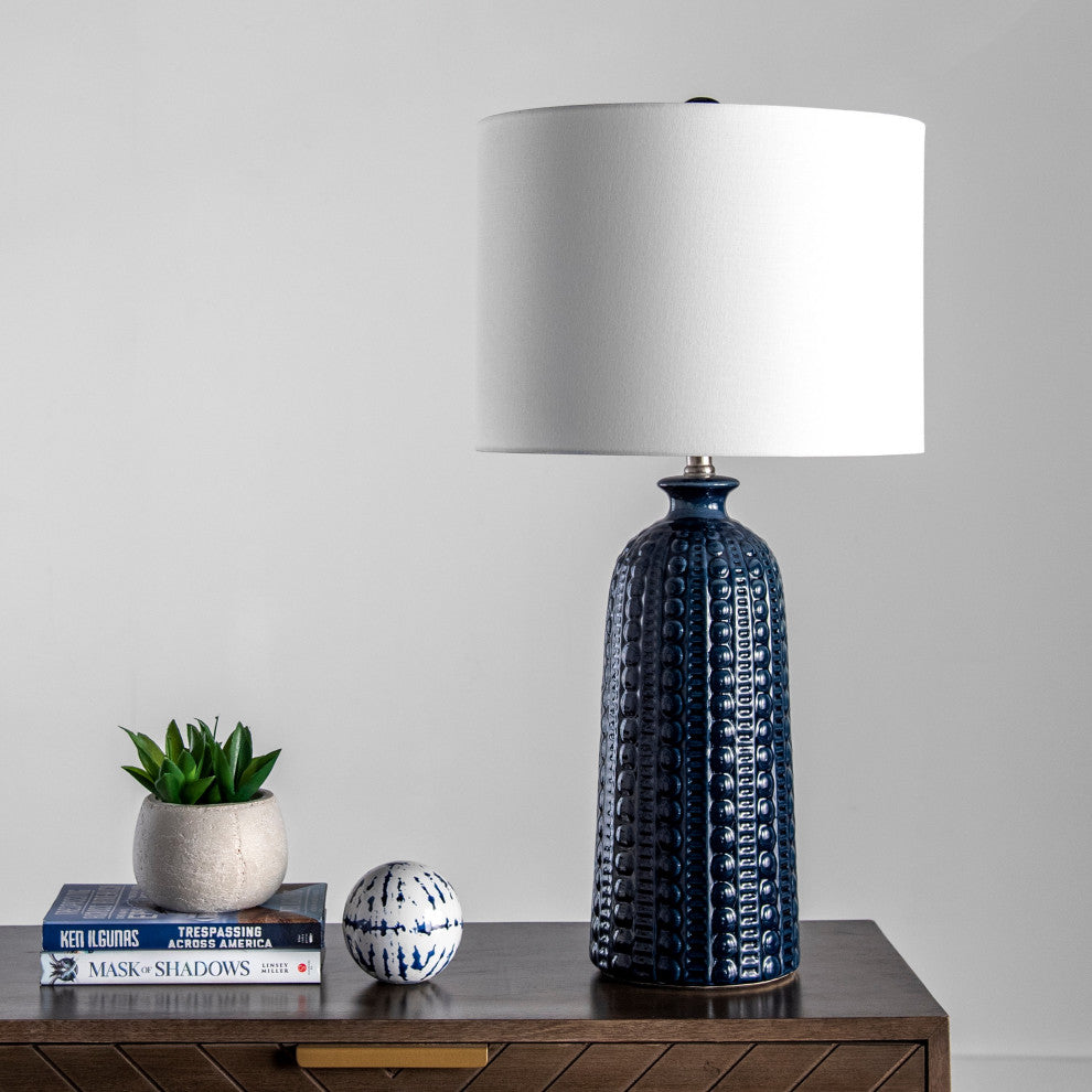 Nuloom 30" Polona Ceramic Linen Shade Table Lamp, Navy