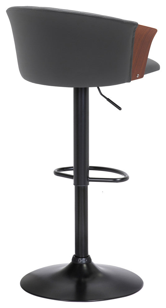 Lydia Adjustable Walnut Wood Bar Stool, Cream Faux Leather With Black Metal, Gray Faux