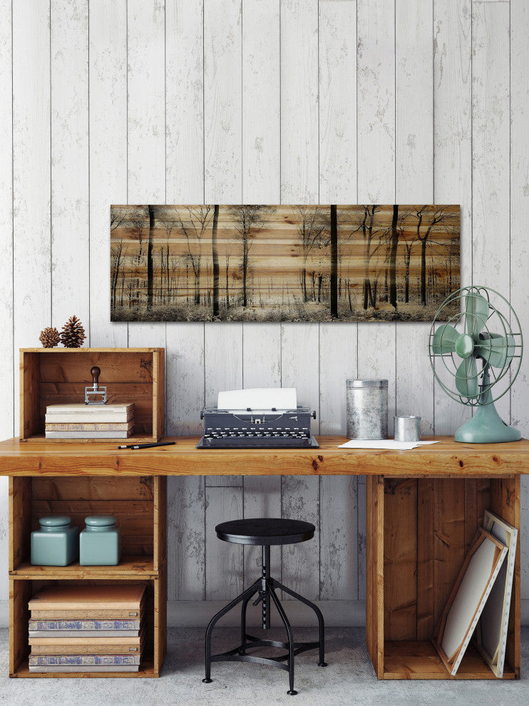"Panoramic Forest" Painting Print on Natural Pine Wood, 60"x20"