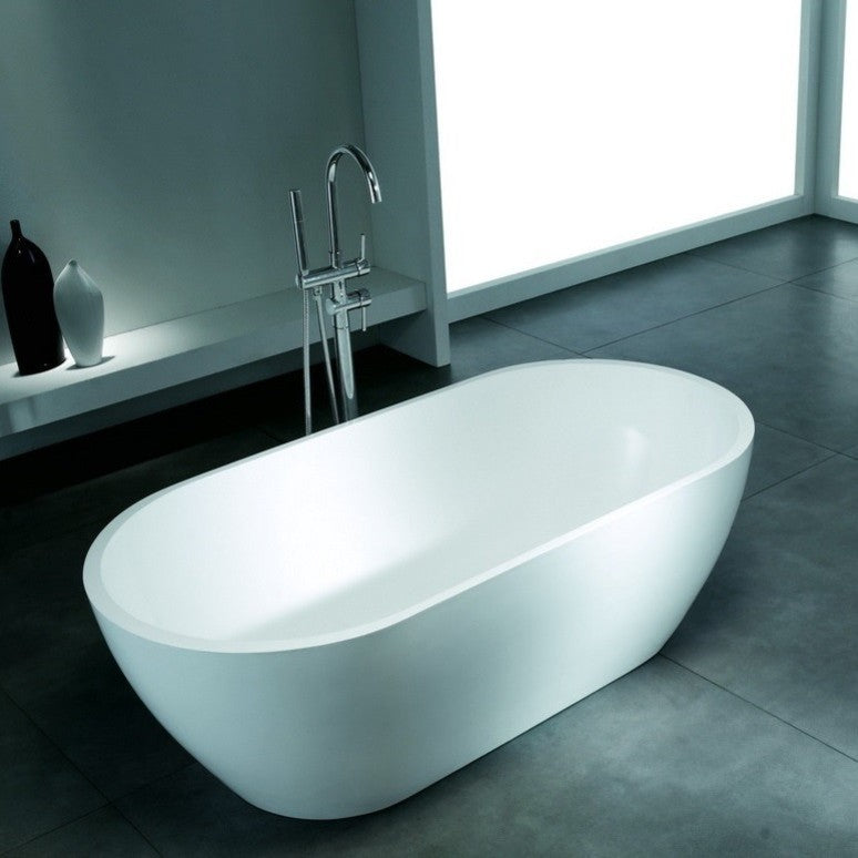 ADM Medium Elipsed Freestanding Bathtub, Glossy White, 66.9"