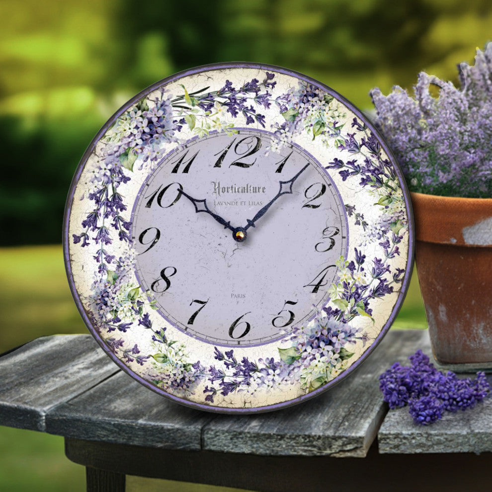 Vintage-Style Lilacs and Lavender Clock, 12 Inch Diameter