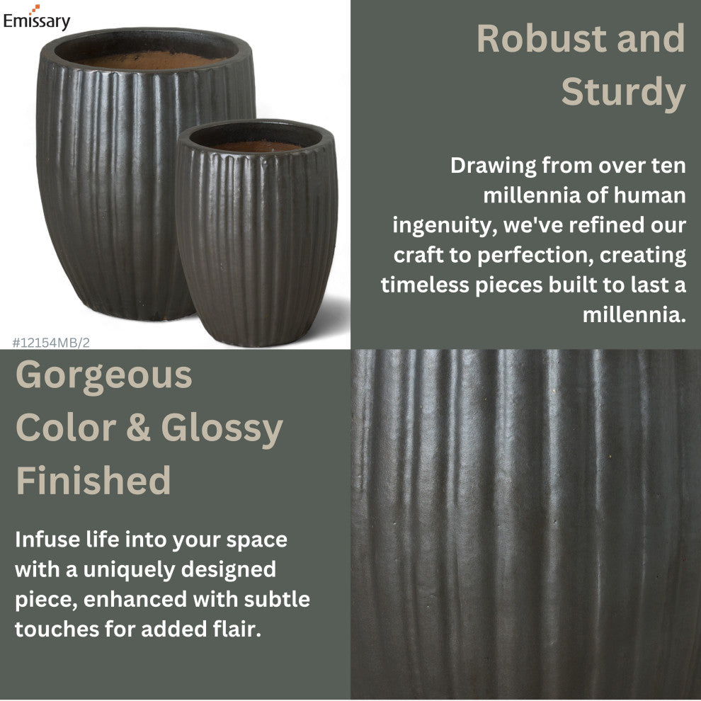 Ridges Planter, Matte Black 16x20