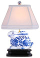 Blue and White Porcelain Rabbit Figurine Table Lamp 14.5"
