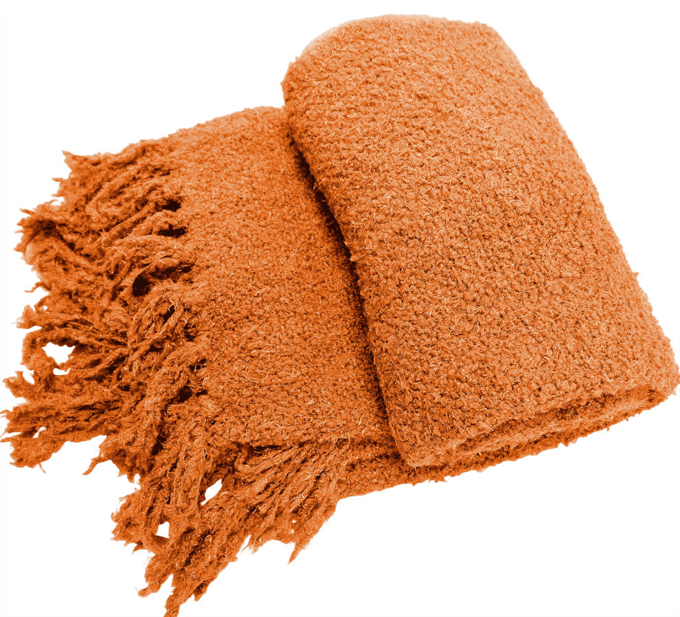 Fluffy Knitted Throw, Burnt Orange, 50"x60"