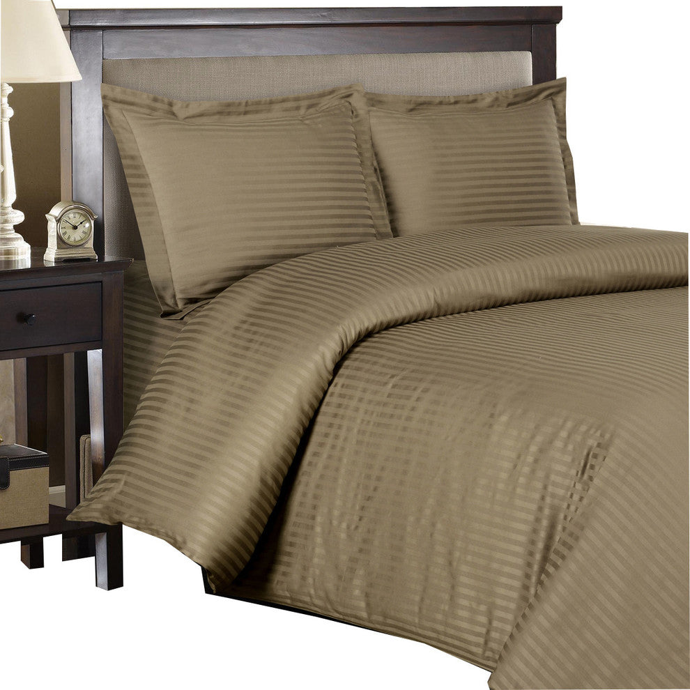 100% Cotton 600TC Striped Duvet Cover Set, Taupe, Full/Queen