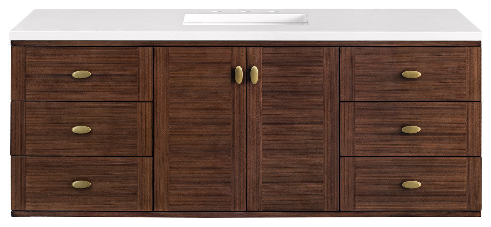 Amberly 30" Single Vanity, Mid-Century Walnut, 72", White Zeus, Three-Hole