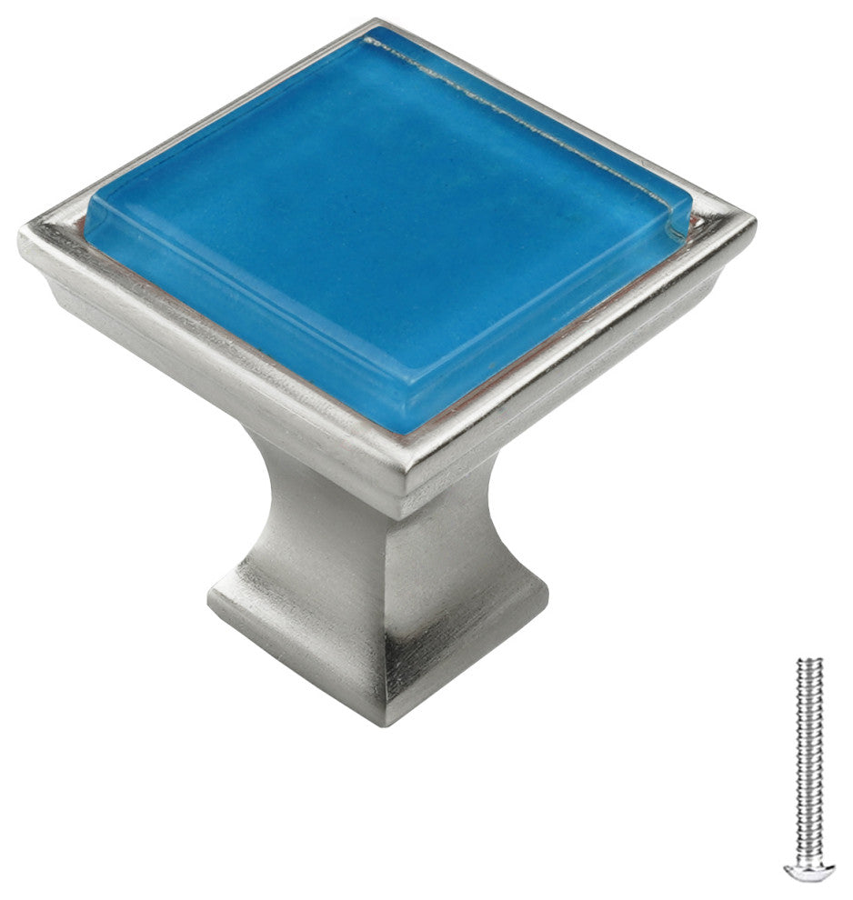 Sea Blue Crystal Glass Brushed Nickel Madison Classic Knob