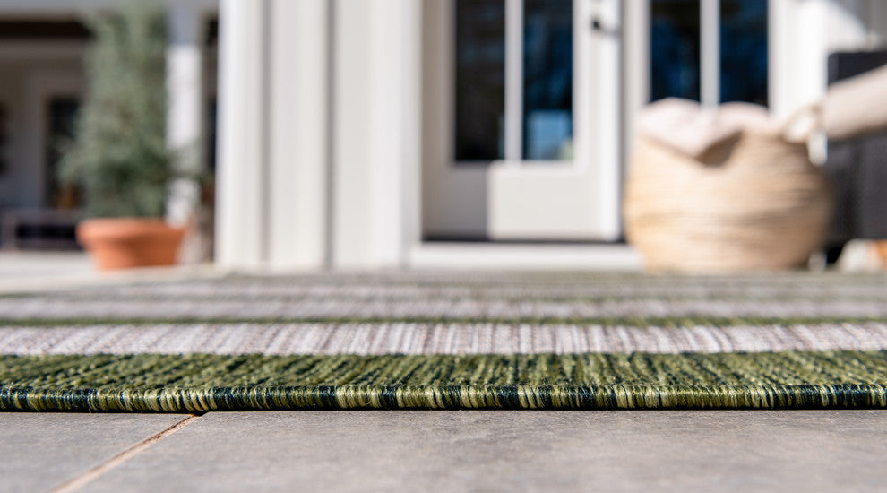 Unique Loom Aqua Blue Striped Outdoor Area Rug, Green, Beige, 2' X 6'