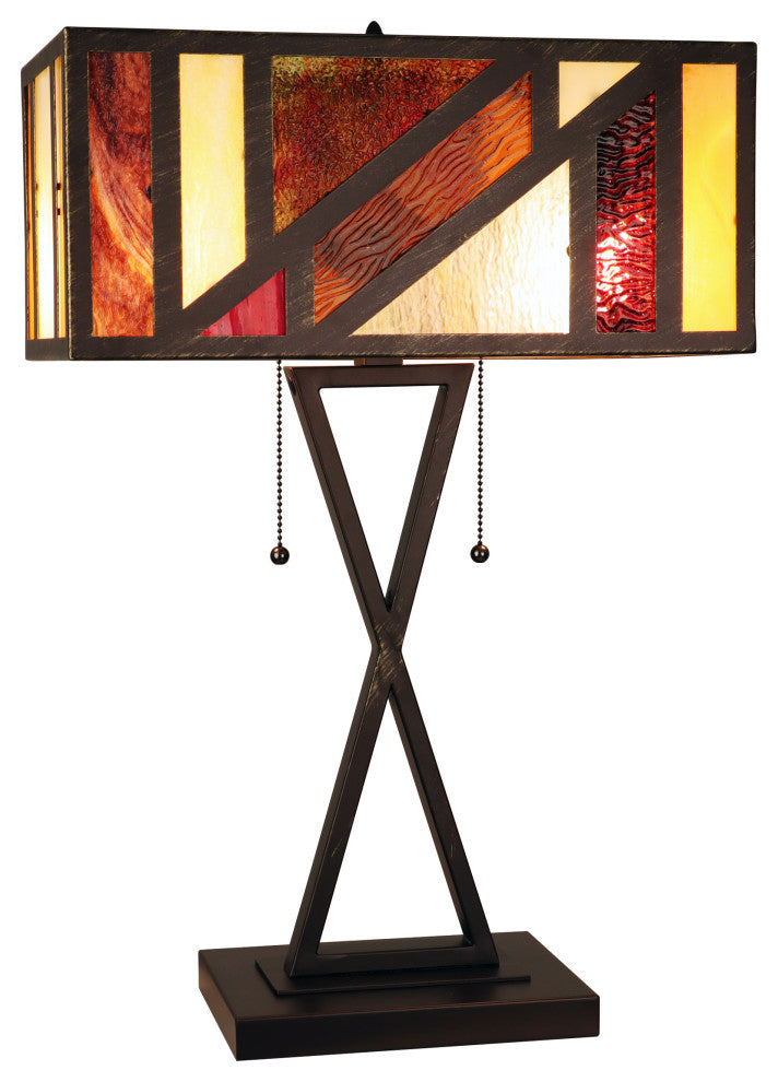 Retro Stained Glass 2-Light Table Lamp 16" Shade