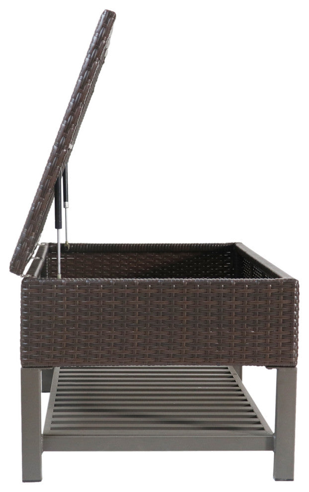 GDF Studio Martina Wicker and Iron Storage Bench With Rack, Multi Brown