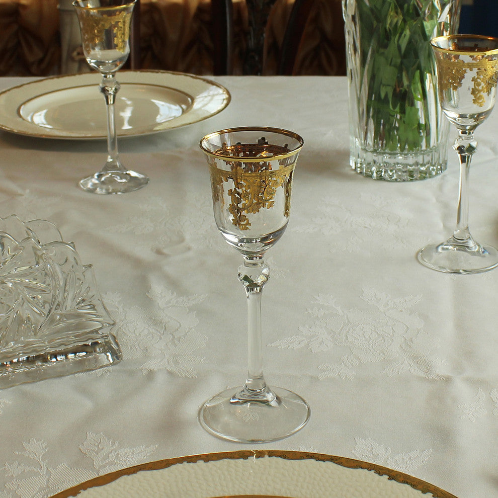 Set of 4 Embellished 24K Gold Crystal Liquor Goblets-Made In Italy