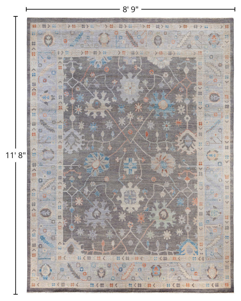 Oushak One-of-a-Kind Hand-Knotted Area Rug Gray, 8'9" x 11'8"