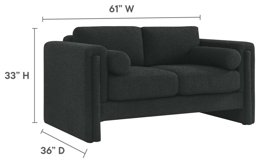 Visible Boucle Fabric Loveseat - Black