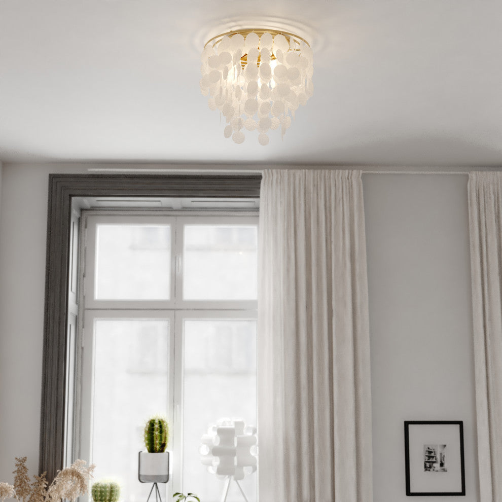 Elsa Capiz Shell 16" 3 Light Flush Mount Natural Brass