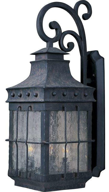 Nantucket 3-Light Outdoor Wall Lantern, Country Forge, Seedy Glass