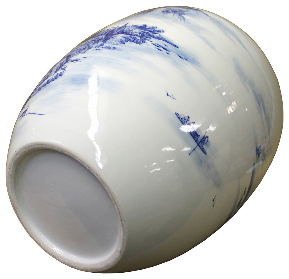 Chinese Blue and White Handpainted Mountain Tree Scenery Porcelain Vase cs2358