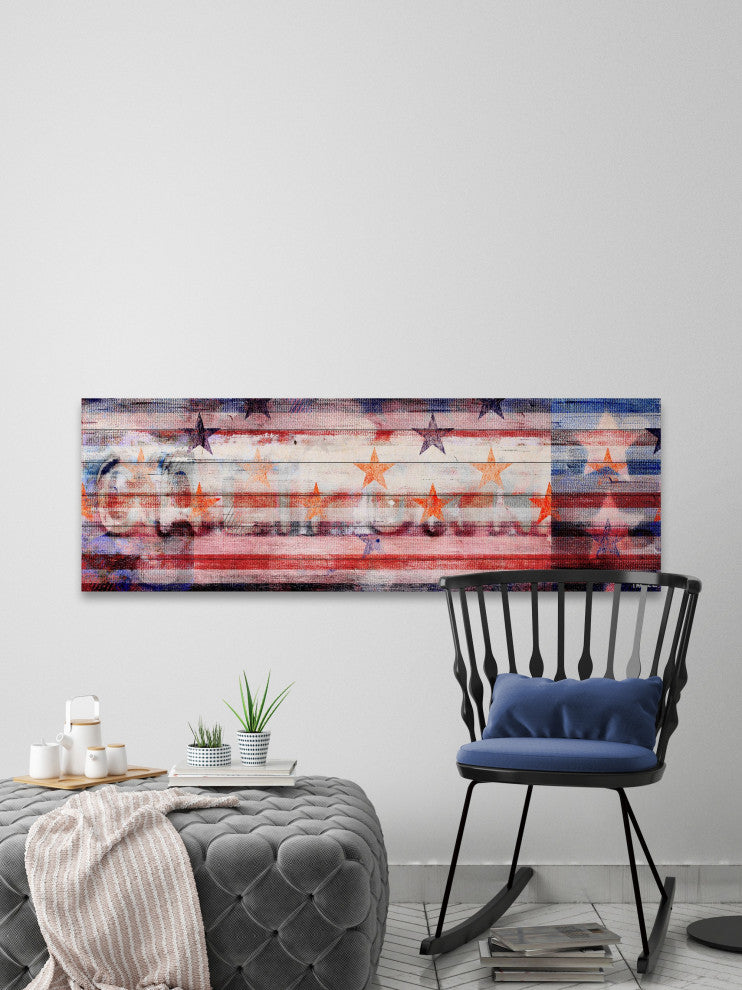"Behind the Stripes" Print on White Wood, 45"x15"