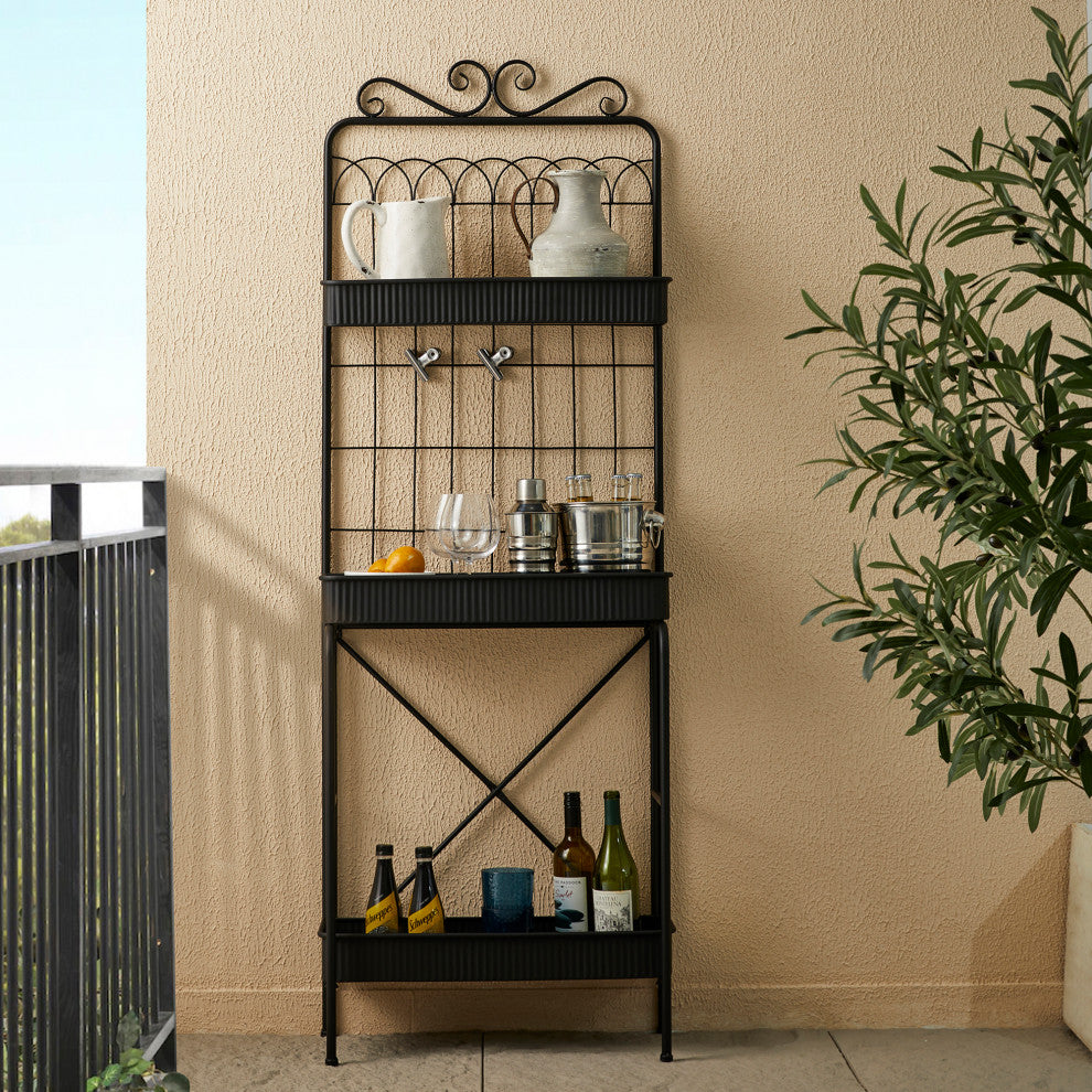 68"H 3-Tiered Metal Shelf Planter Stands, Black