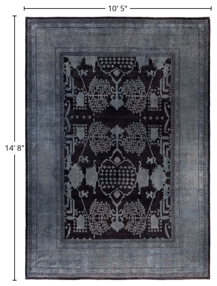 Overdyed One-of-a-Kind Hand-Knotted Area Rug Black, 10' 5" x 14' 8"