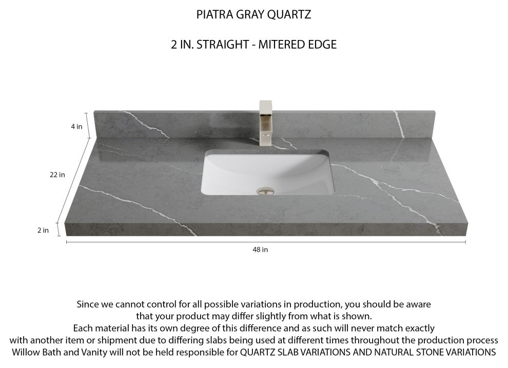 Parker 48 Single Sink Bath Vanity in White 2" Piatra Gray